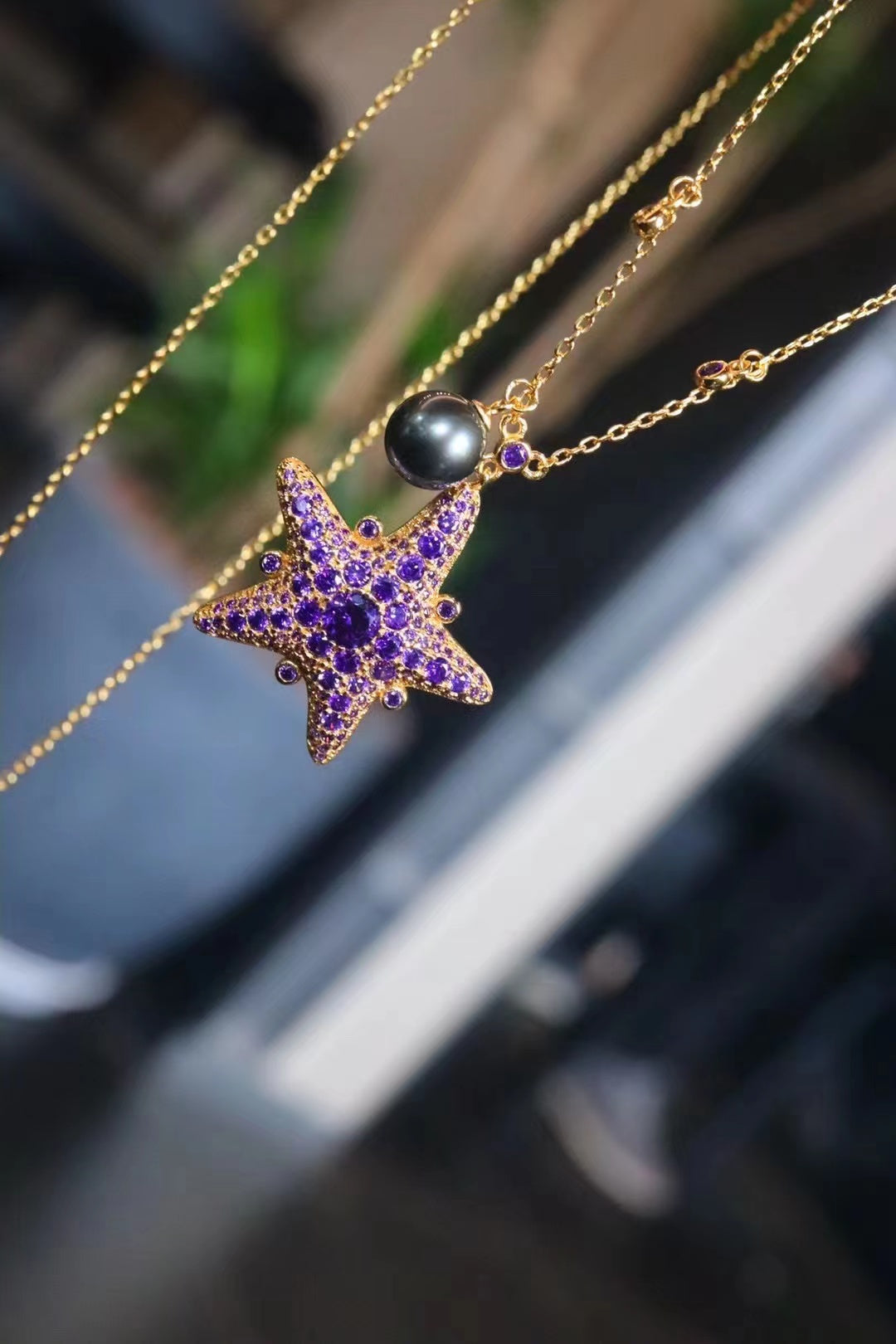 (N20) 925 Silver TTahitian Pearl Necklace Starfish Shape $79