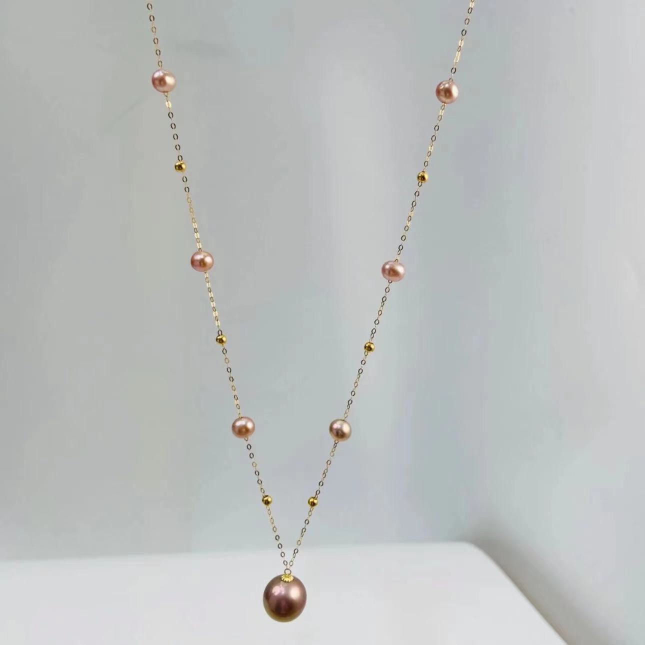 (N21) Gypsophila Pearl Pendant Necklace 18K Gold Chain