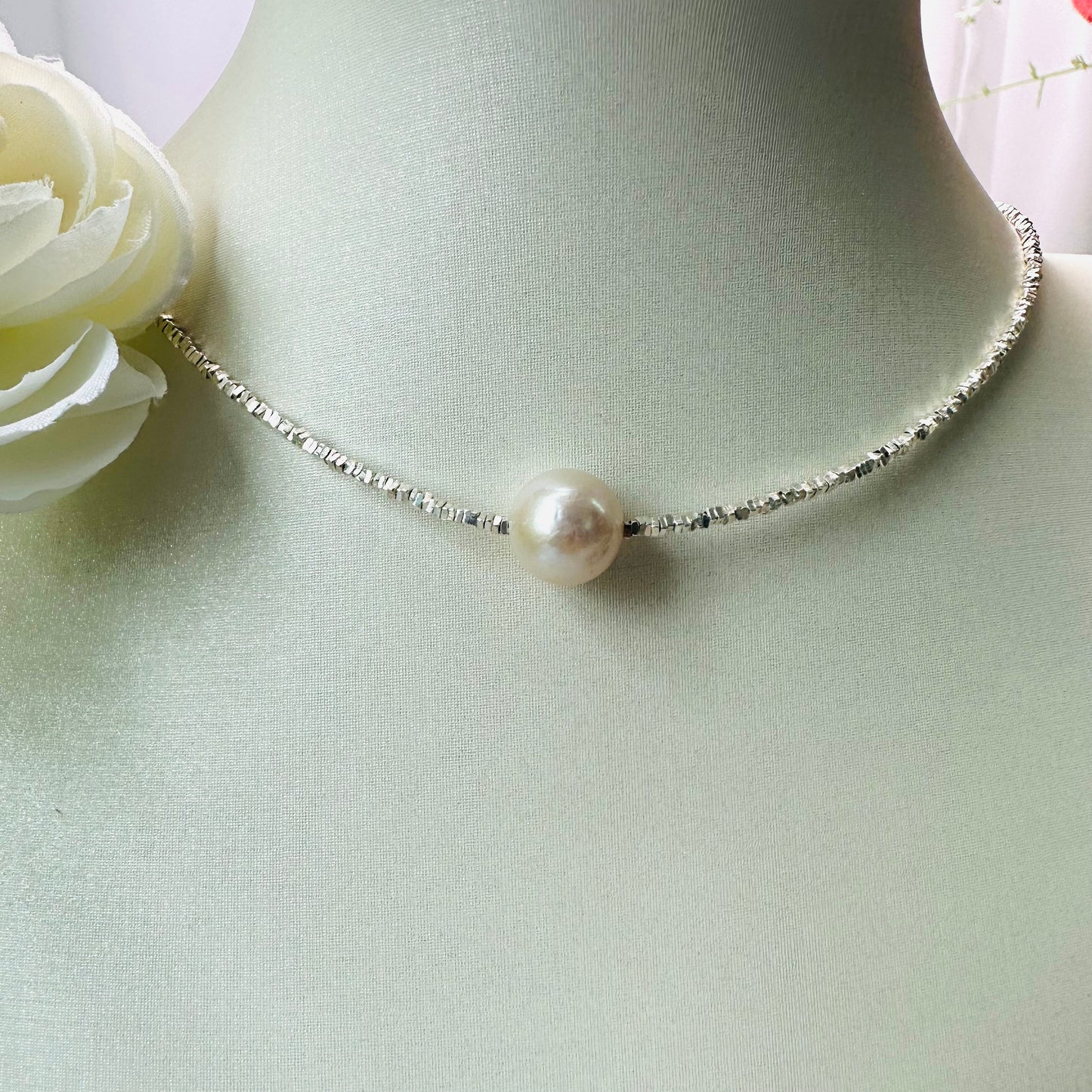 (N6) 925 Silver Broken Silver Pearl Necklace $78