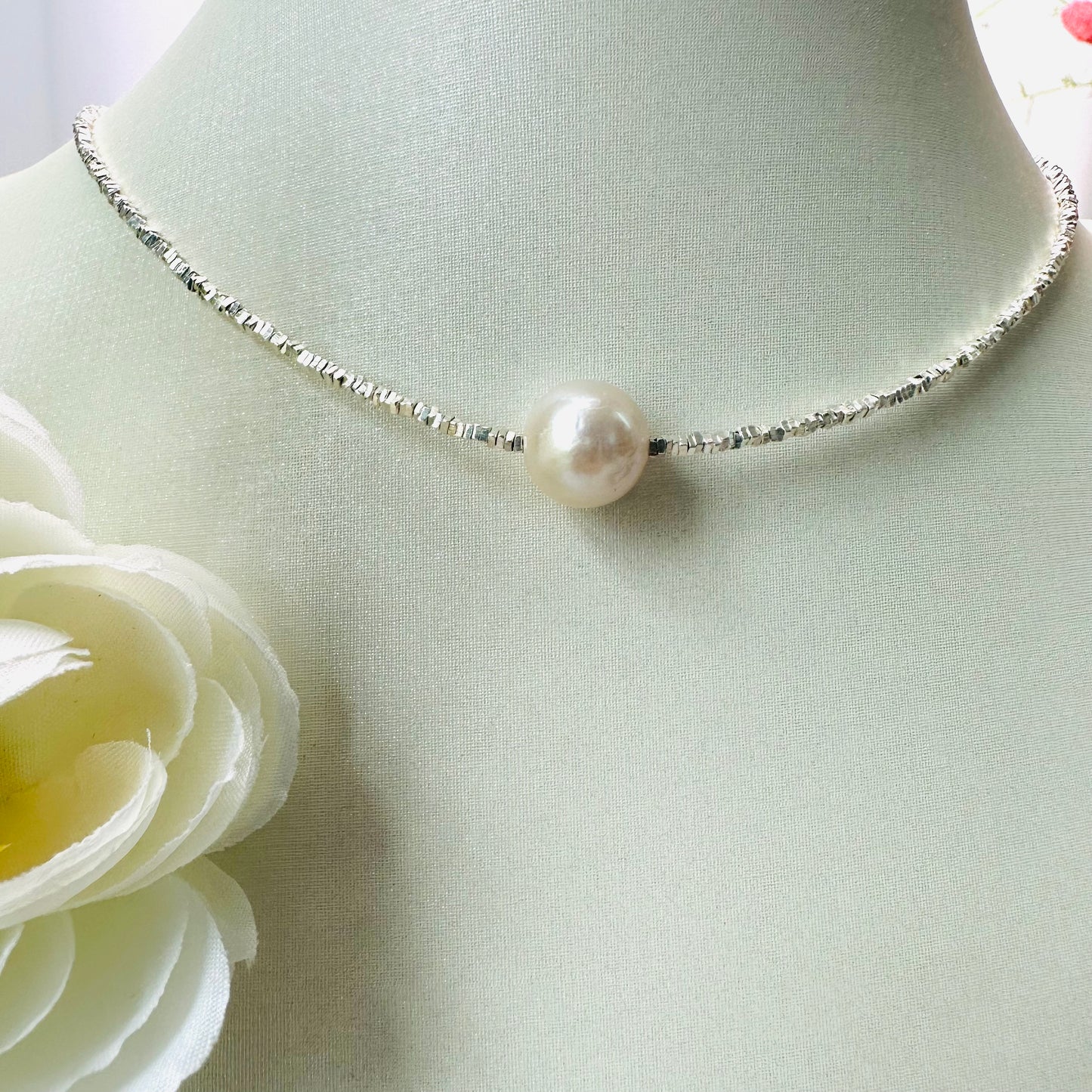 (N6) 925 Silver Broken Silver Pearl Necklace $78
