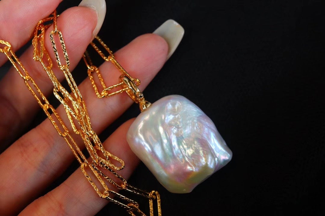 (N8) Baroque Pearl Necklace Gold Chain