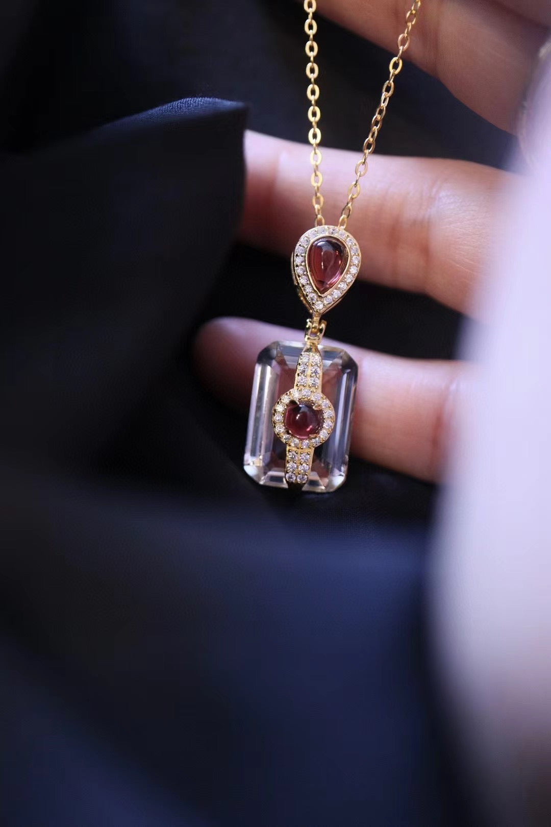 (N16) Natural White Crystal Garnet 925 Silver Necklace $49