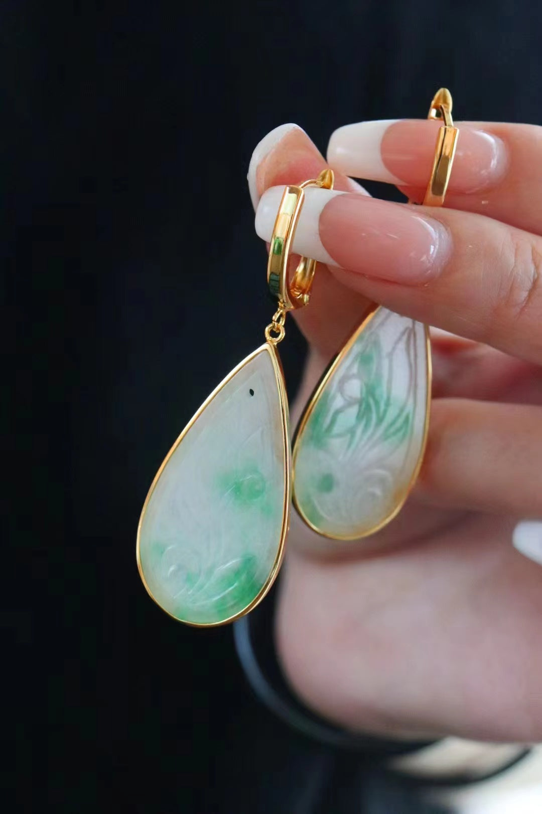 [E27] 925 Silver Droplet shape Jade Earrings $159