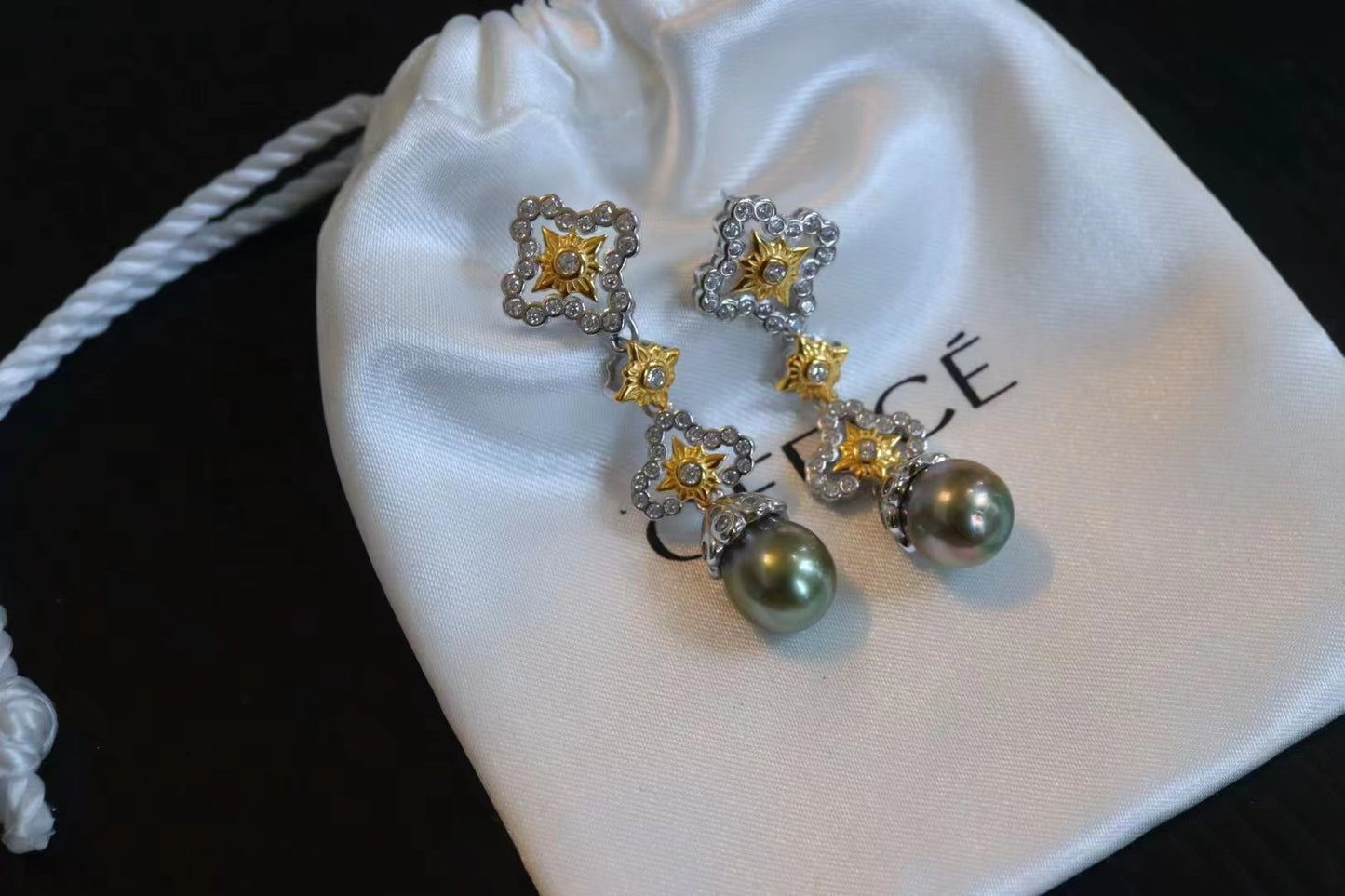 [E43] 925 Silver Tahitian Black Pearl Earrings  $99