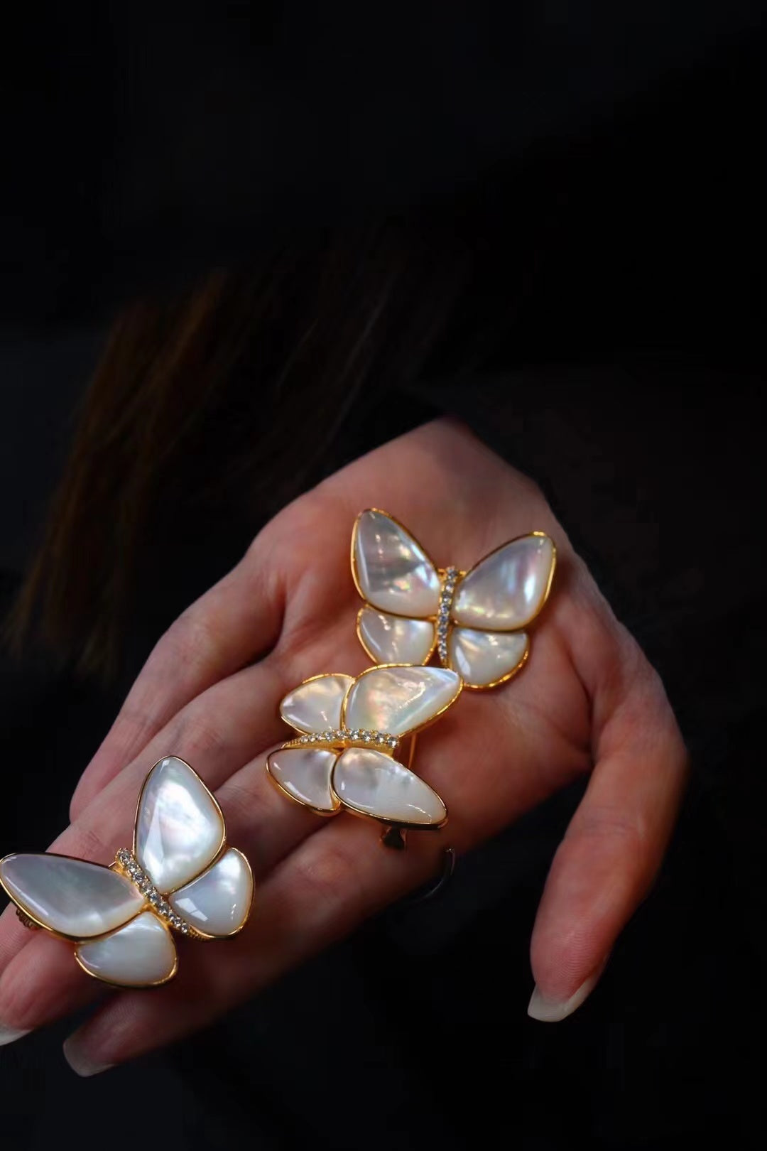 [Br2] White Shell Sterling Silver brooch Butterfly style $39